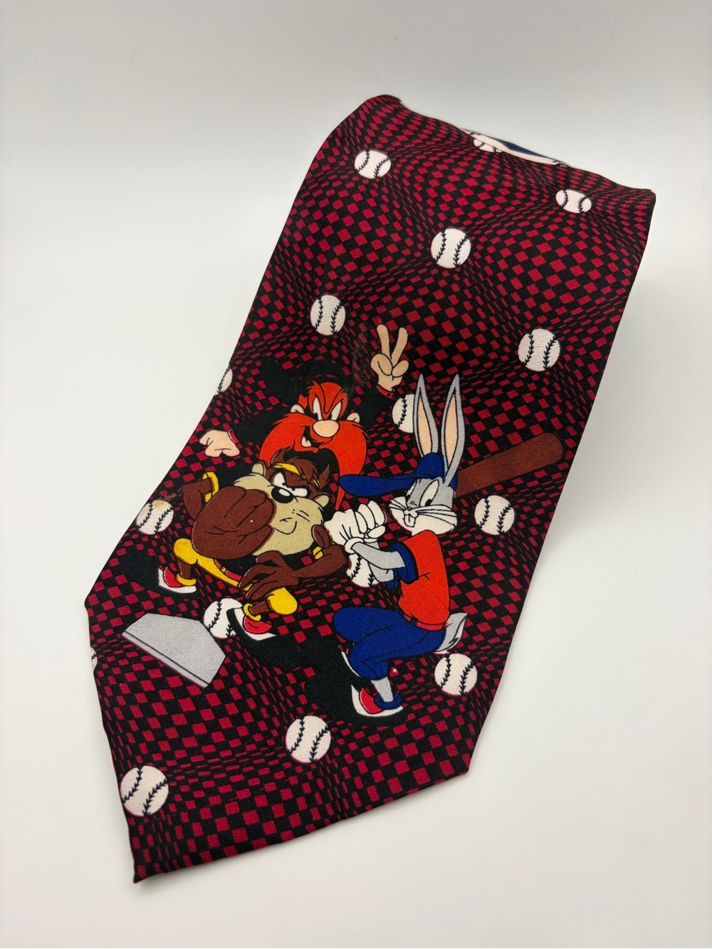 1993 Looney Tunes MLB Baseball Silk Tie Bugs Bunny Taz Yosemite Sam Vintage